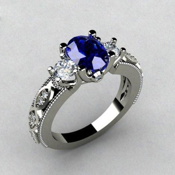Jewelry - Noble Anillo Oval Royal Blue Gemstone Dainty Silver Ring for Women, VIP405